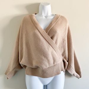 TOBI Cream Knit Open-Back Sweater Size S | Mock Wrap Long Sleeve Cozy Pullover